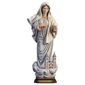 Our Lady of Medjugorje with church Linden wood carved