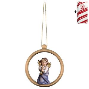 Ange Cœur avec trompette Boule en bois + Coffret cadeau