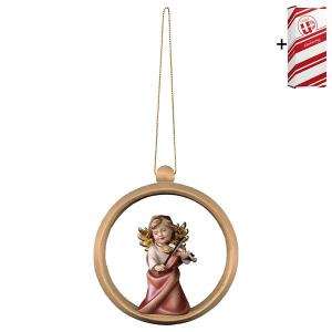 Ange Cœur avec violon Boule en bois + Coffret cadeau