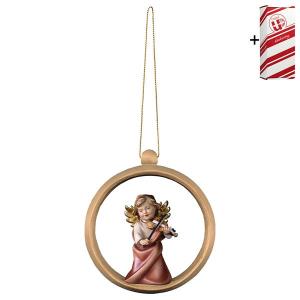 Ángel Corazón con violín Esfera de madera + Caja regalo