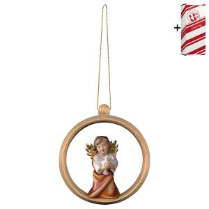 Ange Cœur avec colombe Boule en bois + Coffret cadeau