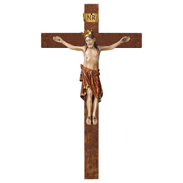 Kruzifix Romanisch mit Krone Balken gerade - Echt Gold Antik