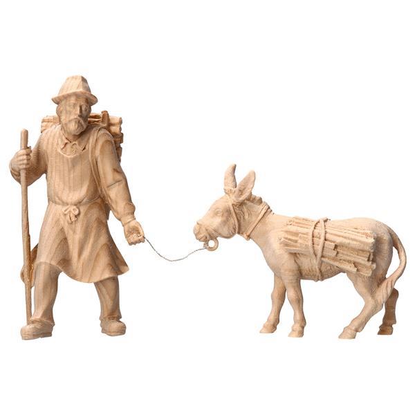 BE Hirte ziehend mit Holzkraxe mit Esel mit Holz 2 Teile - Natur-Zirbel