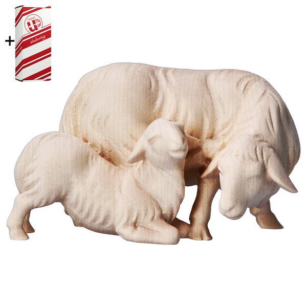 KO Schaf mit Lamm kniend + Geschenkbox - Natur
