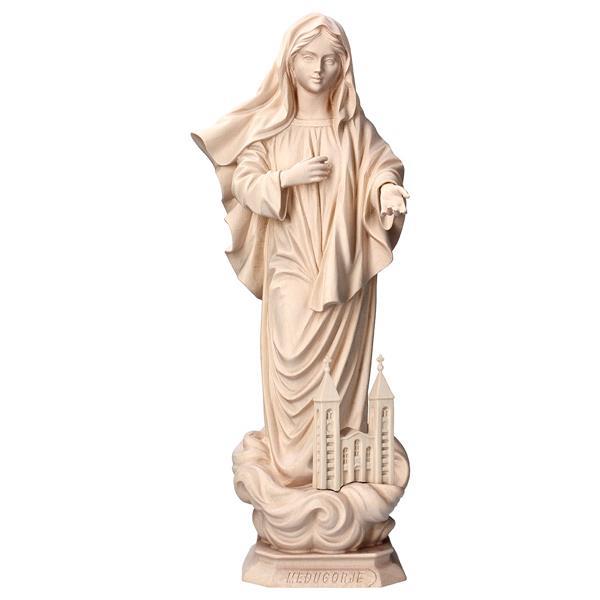Our Lady of Medjugorje with church Linden wood carved - Natural