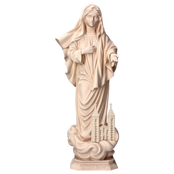Queen of Peace with church Linden wood carved - Natural