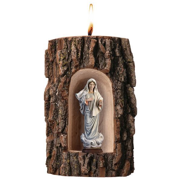 Our Lady of Medjugorje in grotto elm with candle - Colored