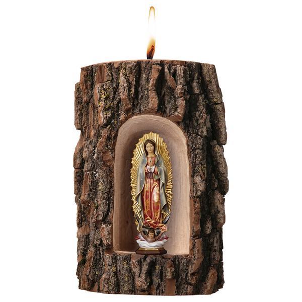 Our Lady of Guadalupe in grotto elm with candle - Colored