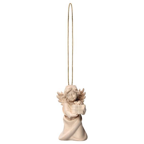 Heart Angel with present with gold string - Natural
