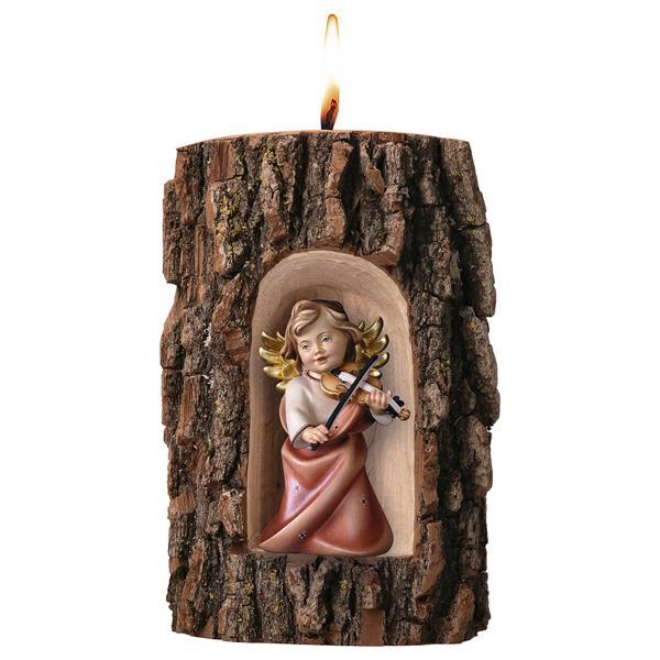 Heart Angel with violine in Grotto elm with candle - Colored