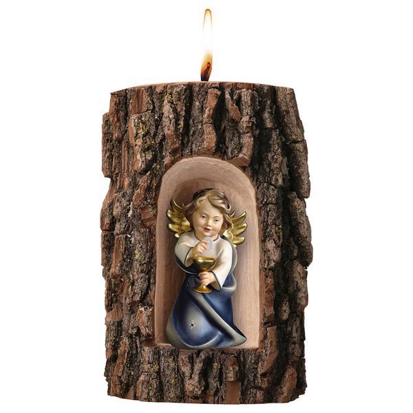 Heart Angel with calyx in Grotto elm with candle - Colored Blue