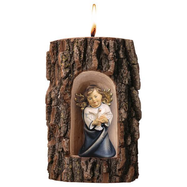 Heart Angel with dove in Grotto elm with candle - Colored Blue