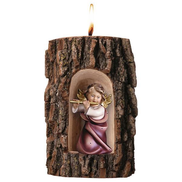 Heart Angel with flute in Grotto elm with candle - Colored