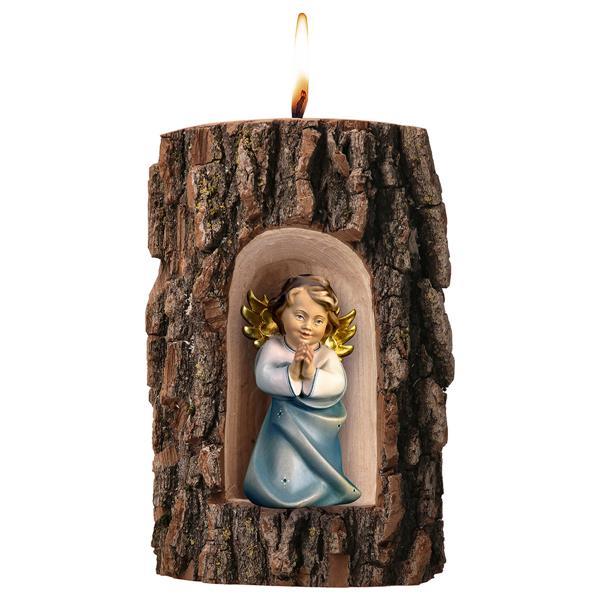 Heart Angel praying in Grotto elm with candle - Colored Blue