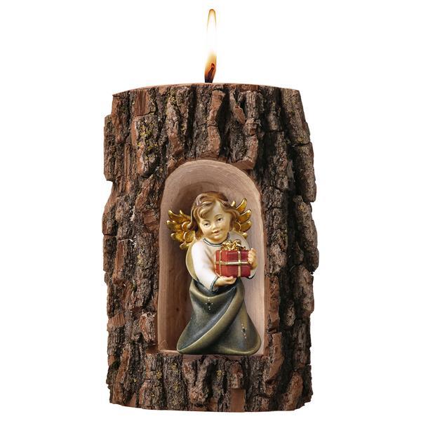 Heart Angel with present in Grotto elm with candle - Colored