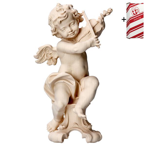 Cherub with violine on pedestal + Gift box - Natural