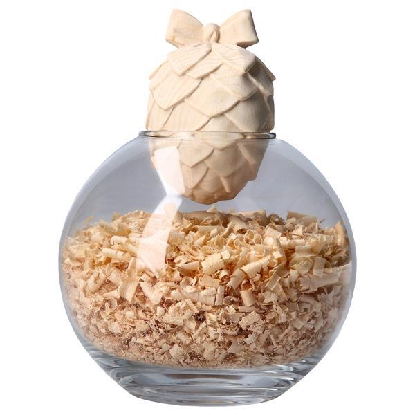 Pine cone on glass sphere with Pine chips - Natural-Pine