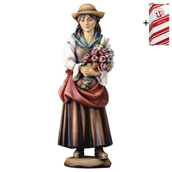 Woman with flowers + Gift box - Colored