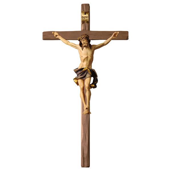 Crucifix Nazarean Cross straight Linden wood carved - Colored Blue