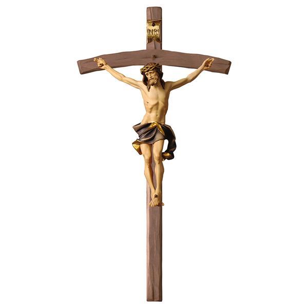 Crucifix Nazarean Cross bent Linden wood carved - Colored Blue