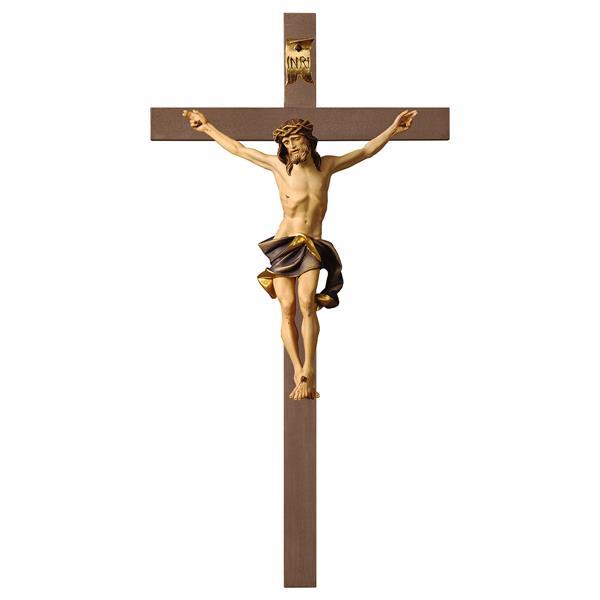 Crucifix Nazarean Cross plain Linden wood carved - Colored Blue