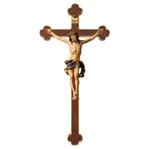 Crucifix Nazarean Baroque Cross Linden wood carved - Colored Blue