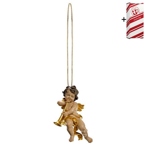 Cherub with trumpet with gold string + Gift box - Colored