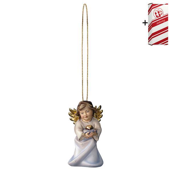 Heart angel with heart with gold string + Gift box - Colored