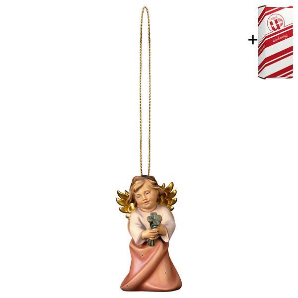 Heart Angel with four clover with gold string + Gift box - Colored