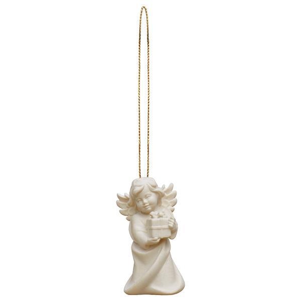 Heart Angel with present with gold string - Natural