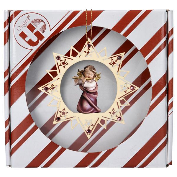 Heart Angel with flute Stars Star Crystal + Gift box - Colored