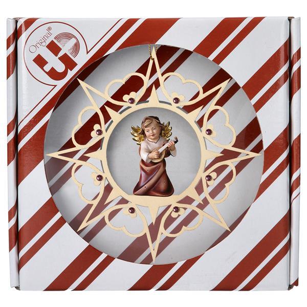 Heart Angel with lute Heart Star Crystal + Gift box - Colored