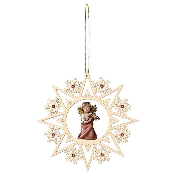 Heart Angel with violine Crystal Star Crystal - Colored