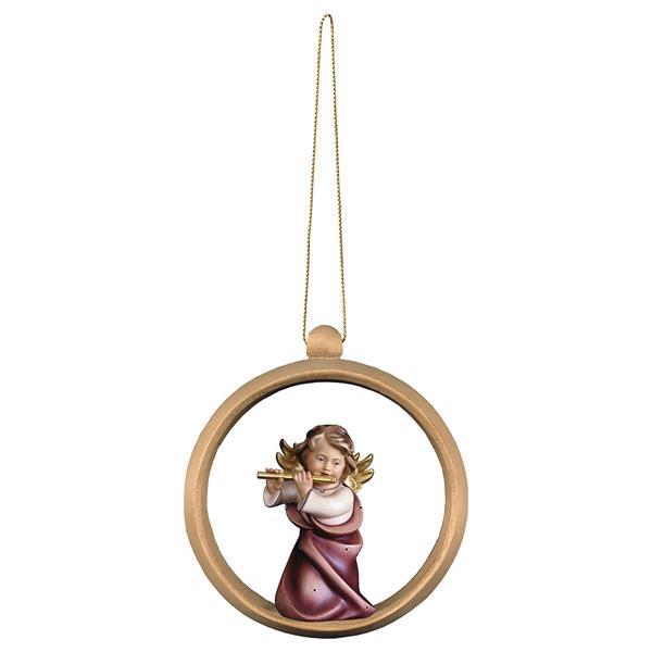 Heart Angel with flute Wood sphere - Colored