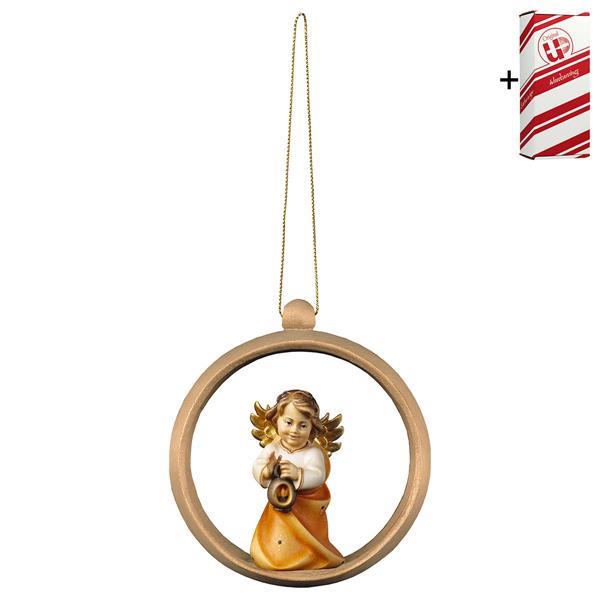Heart Angel with lantern Wood sphere + Gift box - Colored