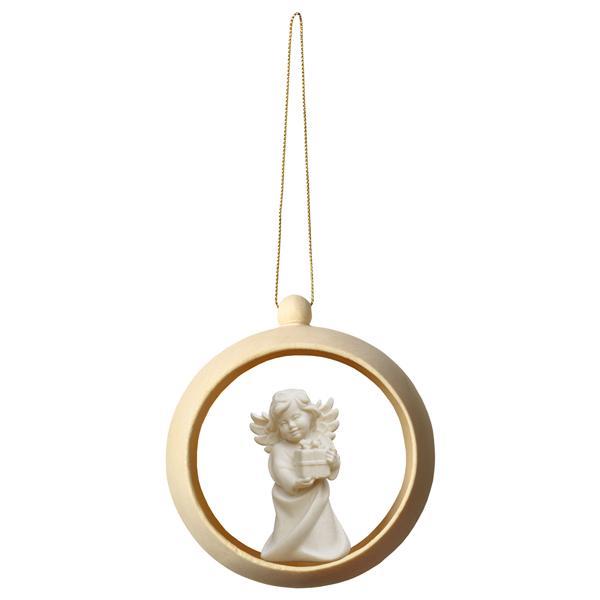 Heart Angel with present Wood sphere - Natural