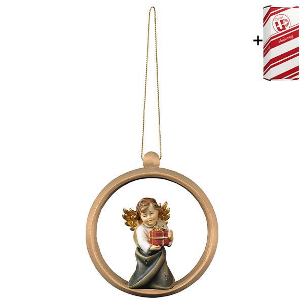 Heart Angel with present Wood sphere + Gift box - Colored