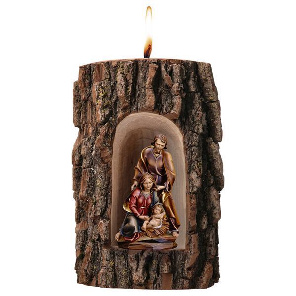 Nativity Baroque in grotto elm with candle - Colored