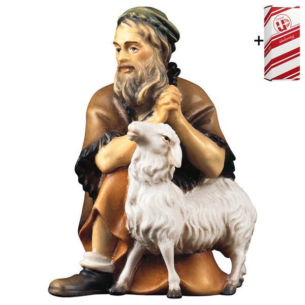 SH Kneeling herder with sheep + Gift box - Colored