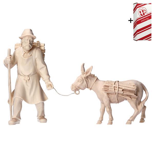 SH Pulling herder with wood with donkey with wood 2 Pieces + Gift box - Natural