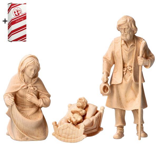 MO Holy Family with swing manger 4 Pieces + Gift box - Natural-Pine