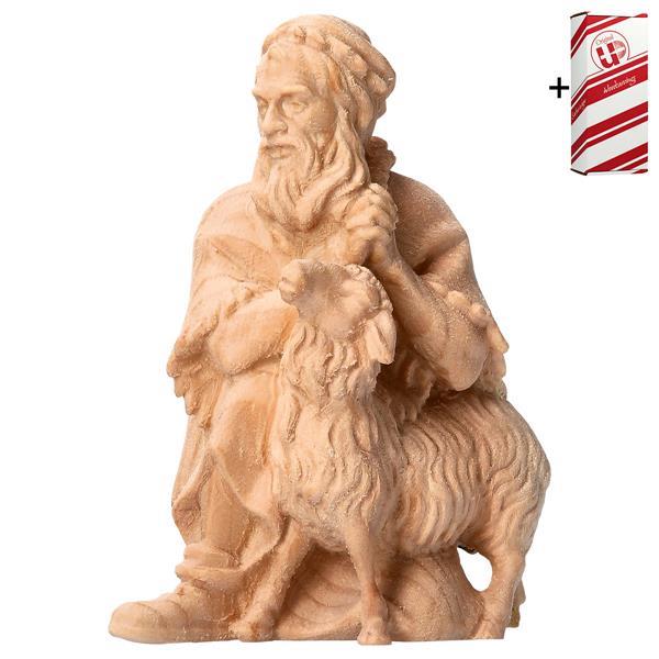 MO Kneeling herder with sheep + Gift box - Natural-Pine