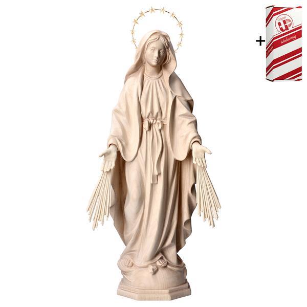 Nuestra Señora Milagrosa con rayos y Aureola 12 estrellas latón + Caja regalo - Natural