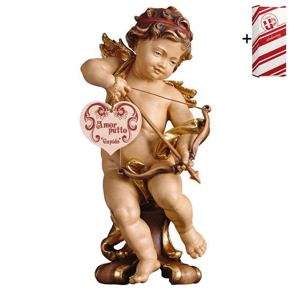 Querubín Cupido en pedestal + Caja regalo - Coloreado