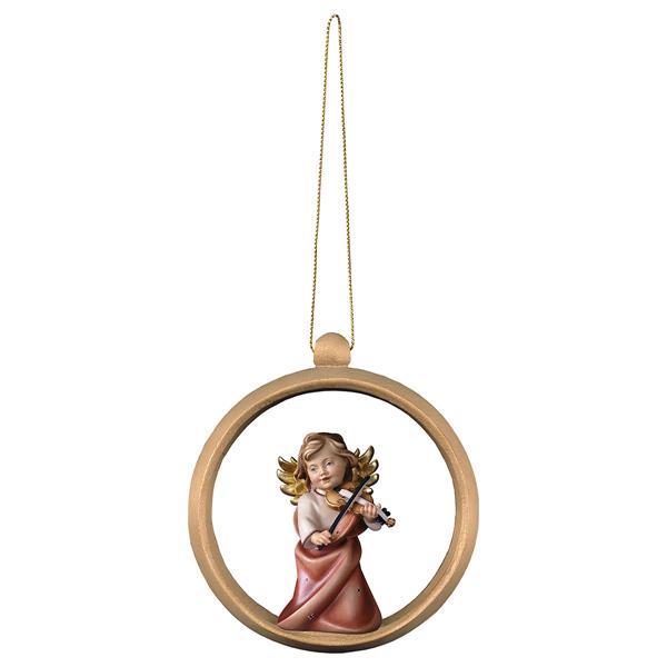 Ángel Corazón con violín Esfera de madera - Coloreado