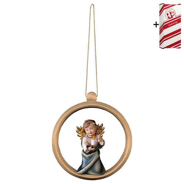 Ángel Corazón con vela Esfera de madera + Caja regalo - Coloreado