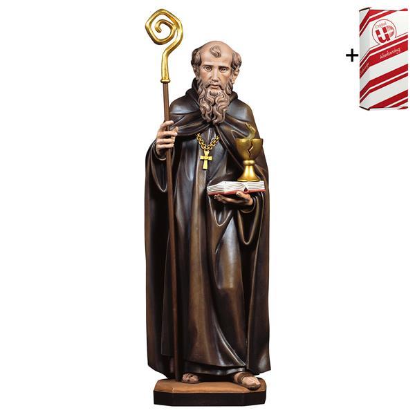 St. Benoît de Nursie avec calice et serpent + Coffret cadeau - Couleur
