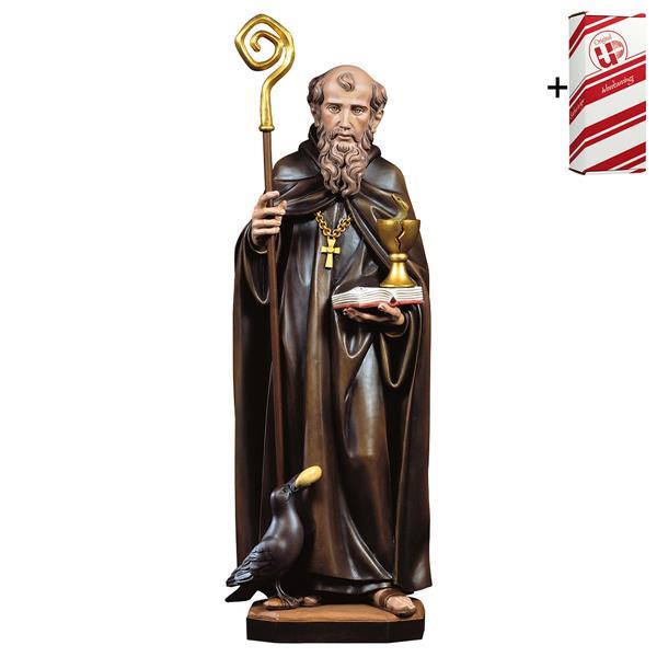 St. Benoît de Nursie avec calice et serpent + corbeau et pain + Coffret cadeau - Couleur