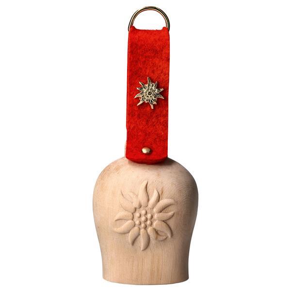 Cloche Cimbre edelweiss avec ruban rouge - Naturel-Pin