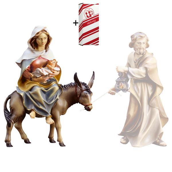 UL S. Maria su asino con Gesù Bambino & pergamena + Box regalo - Colorato